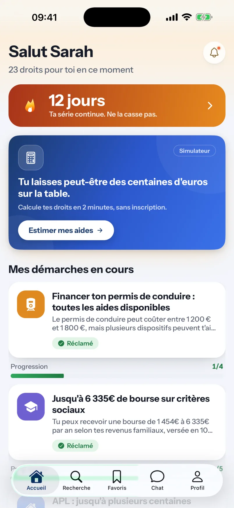 Aperçu de l'écran Accueil de l'app Mentor