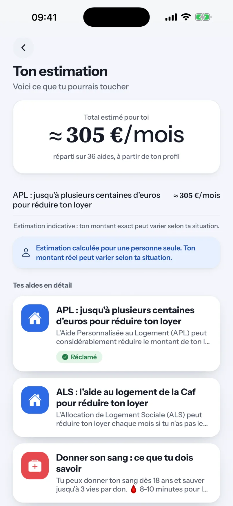 Aperçu de l'écran Mon montant de l'app Mentor